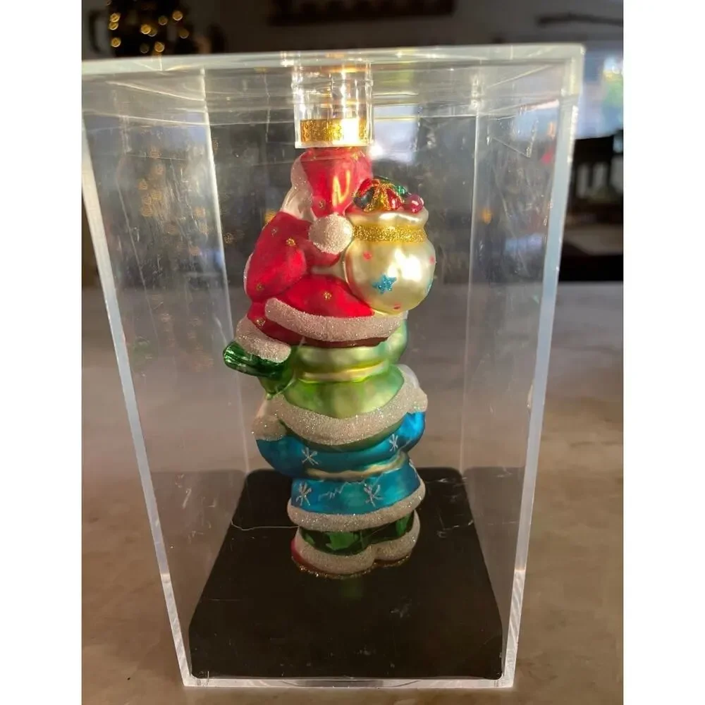 Vintage handcrafted blown glass triple Santa’s ornament new in box 2004
